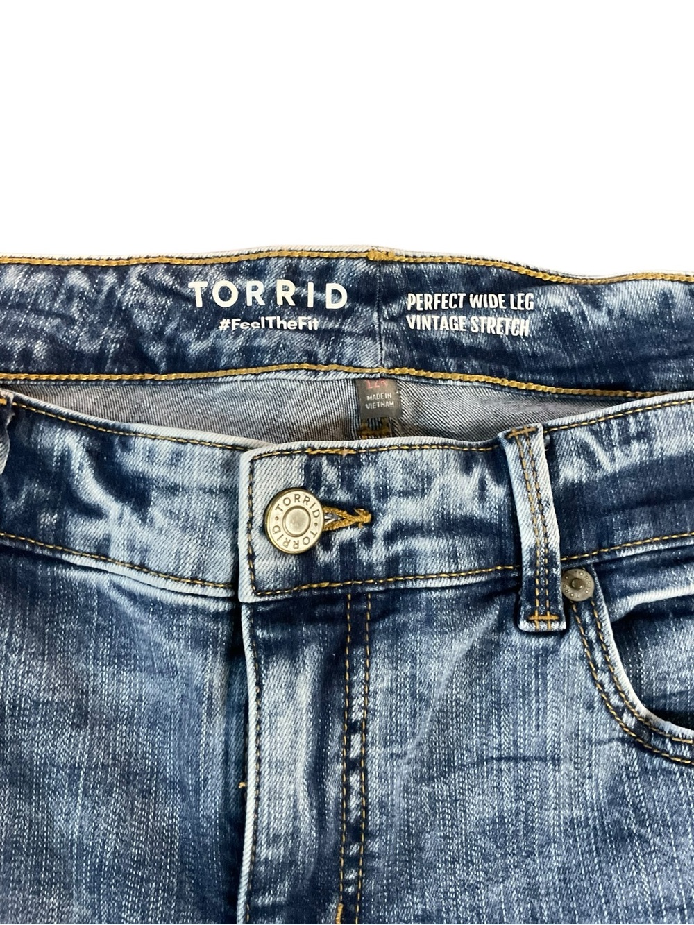 Torrid Perfect Wide Leg Vintage Stretch Distressed Light Blue Straight-Leg Jeans - Picture 2 of 8